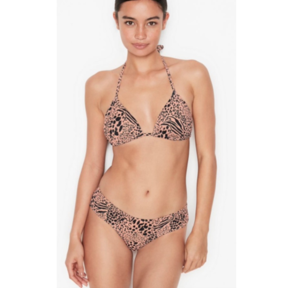 NWT VICTORIA'S SECRET L Tahiti Triangle Swim Bikini Top/Malta Bottom Animal